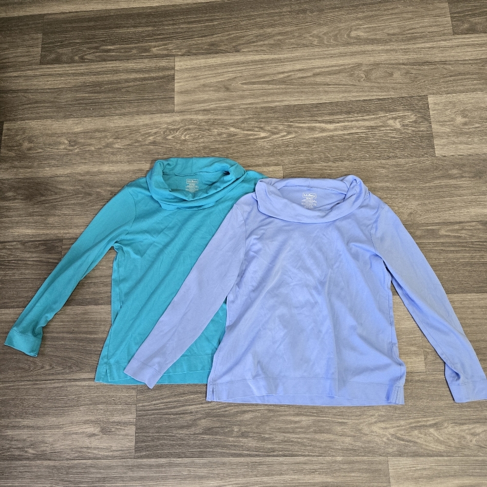 Lot Of 2 LL Bean Sweater Women’s M Petite Blue Pullover Turtle Neck Long Sleeve